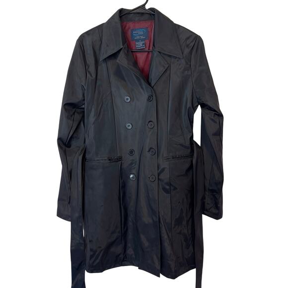 Vintage 90s Y2K Weather Vane Double-Breasted Short Trench Coat Size S Black - Picture 2 of 10